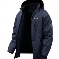 Men's Graphic Cow Print Jacket Raincoat Shell Jacket Waterproof Lightweight Casual Sports Outdoor Camping & Hiking Embroidered Side Pockets Zip Front Fall Winter Hooded Long Sleeve Green khaki Dark