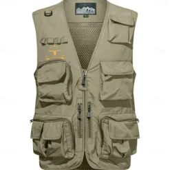 Men's Graphic Cow Vest Waistcoat Gilet Tactical Practical Removable Casual Sports Outdoor Fishing Photography Mesh Quick Dry Double Layered Fall Winter Collarless Sleeveless khaki Army Green