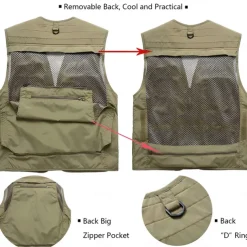 Men's Graphic Cow Vest Waistcoat Gilet Tactical Practical Removable Casual Sports Outdoor Fishing Photography Mesh Quick Dry Double Layered Fall Winter Collarless Sleeveless khaki Army Green