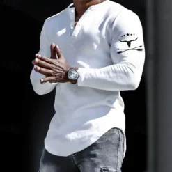 Men's Graphic Cowboy Henley Shirt Long Sleeve 3D Print Fashion Daily Casual Casual Holiday Going out Spring & Fall Black White Yellow Gray Henley Henley T-Shirt