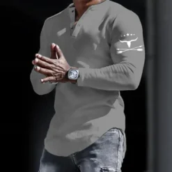 Men's Graphic Cowboy Henley Shirt Long Sleeve 3D Print Fashion Daily Casual Casual Holiday Going out Spring & Fall Black White Yellow Gray Henley Henley T-Shirt