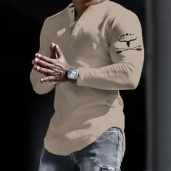 Men's Graphic Cowboy Henley Shirt Long Sleeve 3D Print Fashion Daily Casual Casual Holiday Going out Spring & Fall Black White Yellow Gray Henley Henley T-Shirt