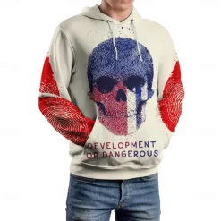 Men's Graphic Dark Hoodie Hoodies Sweatshirt Vacation Daily Long Sleeve Hooded Vacation Sports Outdoor Going out Beige Printing Winter Spring & Fall Designer