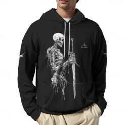 Men's Graphic Dark Hoodie Hoodies Sweatshirt Vacation Daily Long Sleeve Hooded Vacation Sports Outdoor Going out Black Printing Spring & Fall Designer