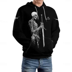 Men's Graphic Dark Hoodie Hoodies Sweatshirt Vacation Daily Long Sleeve Hooded Vacation Sports Outdoor Going out Black Printing Spring & Fall Designer