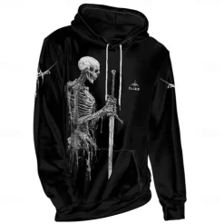 Men's Graphic Dark Hoodie Hoodies Sweatshirt Vacation Daily Long Sleeve Hooded Vacation Sports Outdoor Going out Black Printing Spring & Fall Designer