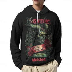 Men's Graphic Dark Hoodie Hoodies Sweatshirt Vacation Daily Long Sleeve Hooded Vacation Sports Outdoor Going out Black Printing Spring & Fall Designer