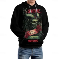 Men's Graphic Dark Hoodie Hoodies Sweatshirt Vacation Daily Long Sleeve Hooded Vacation Sports Outdoor Going out Black Printing Spring & Fall Designer