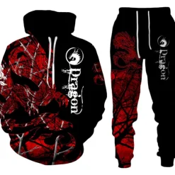 Men's Graphic Dragon 2pcs 3D Sweatshirt Sets Tracksuit Hoodies Long Sleeve Long pants Hooded Streetwear Designer Basic Sports & Outdoor Casual Sports Print Spring Fall Red Orange