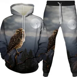 Men's Graphic Eagle 2pcs 3D Sweatshirt Sets Tracksuit Hoodies Long Sleeve Long pants Hooded Streetwear Basic Casual Sports & Outdoor Casual Sports Print Spring Fall Black White Red