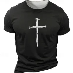 Men's Graphic Faith T shirt Tee Top Short Sleeve T shirt 3D Print Crew Neck Shirt Daily Designer Retro Vintage Sports Outdoor Holiday Going out Black White Navy Blue Spring & Summer Clothing Apparel