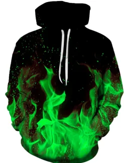 Men's Graphic Flame Hoodie Hoodies Sweatshirt Party Casual Long Sleeve Hooded Club Weekend Blue Fuchsia Designer