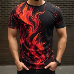 Men's Graphic Flame T shirt Short Sleeve T shirt 3D Print Crew Neck Shirt Daily Designer Casual Sports Outdoor Holiday Going out Red Purple Orange Spring & Summer Clothing Apparel S M L XL 2XL 3XL