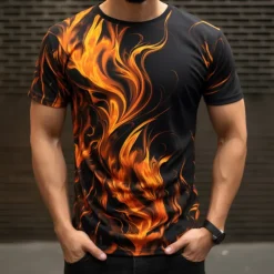 Men's Graphic Flame T shirt Short Sleeve T shirt 3D Print Crew Neck Shirt Daily Designer Casual Sports Outdoor Holiday Going out Red Purple Orange Spring & Summer Clothing Apparel S M L XL 2XL 3XL