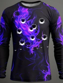 Men's Graphic Flame T shirt Long Sleeve T shirt 3D Print Crew Neck Shirt Fashion Designer Casual Sports Outdoor Holiday Going out Blue Purple Orange Spring & Fall Clothing Apparel S M L XL 2XL 3XL