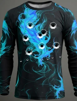 Men's Graphic Flame T shirt Long Sleeve T shirt 3D Print Crew Neck Shirt Fashion Designer Casual Sports Outdoor Holiday Going out Blue Purple Orange Spring & Fall Clothing Apparel S M L XL 2XL 3XL