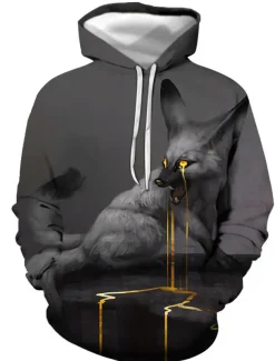 Men's Graphic Fox Hoodie Hoodies Sweatshirt Streetwear Casual Long Sleeve Hooded Casual Daily Royal Blue Blue Print Spring & Fall Designer