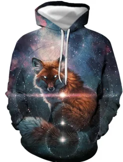 Men's Graphic Fox Hoodie Hoodies Sweatshirt Streetwear Casual Long Sleeve Hooded Casual Daily Royal Blue Blue Print Spring & Fall Designer