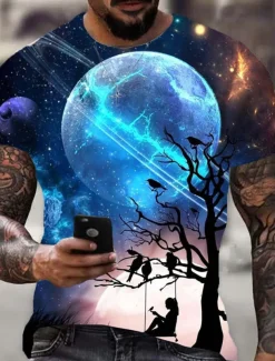 Men's Graphic Galaxy T shirt Short Sleeve T shirt 3D Print Crew Neck Shirt Sports Designer Classic Daily Sports Weekend Black Royal Blue Blue Summer Clothing Apparel S M L XL XXL 3XL 4XL