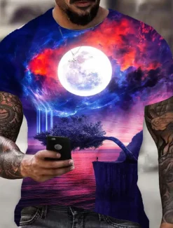 Men's Graphic Galaxy T shirt Short Sleeve T shirt 3D Print Crew Neck Shirt Sports Designer Classic Daily Sports Weekend Black Royal Blue Blue Summer Clothing Apparel S M L XL XXL 3XL 4XL