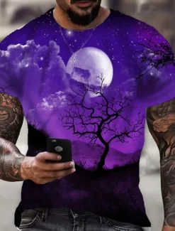 Men's Graphic Galaxy T shirt Short Sleeve T shirt 3D Print Crew Neck Shirt Sports Designer Classic Daily Sports Weekend Black Royal Blue Blue Summer Clothing Apparel S M L XL XXL 3XL 4XL