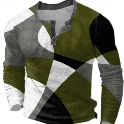 Men's Graphic Geometric Color Block Waffle Henley Shirt Casual Style Classic Style Long Sleeve Fashion Designer Basic Outdoor Daily Spring & Fall Blue Burgundy Brown Green Henley Henley T-Shirt