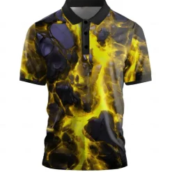 Men's Graphic Geometric Golf Shirt Short Sleeve Polo Shirts Collared Shirts Casual Dark School Outdoor Street Dailywear 3D Print Summer Yellow Red Purple