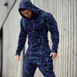 Men's Graphic Geometric 2pcs 3D Sweatshirt Sets Tracksuit Hoodies Long Sleeve Long pants Hooded Streetwear Sportswear Basic Sports & Outdoor Casual Sports Print Spring Fall Yellow Light Green Pink