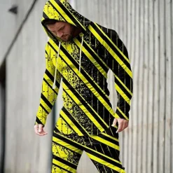 Men's Graphic Geometric 2pcs 3D Sweatshirt Sets Tracksuit Hoodies Long Sleeve Long pants Hooded Streetwear Sportswear Basic Sports & Outdoor Casual Sports Print Spring Fall Yellow Light Green Pink