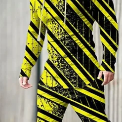 Men's Graphic Geometric 2pcs 3D Sweatshirt Sets Tracksuit Hoodies Long Sleeve Long pants Hooded Streetwear Sportswear Basic Sports & Outdoor Casual Sports Print Spring Fall Yellow Light Green Pink