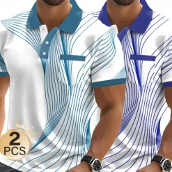Men's Graphic Geometric Polo Short Sleeve Polo Shirts Collared Shirts Business Casual Outdoor Business Athleisure Daily Wear Pocket 3D Print Buttons Summer Black + blue Light blue + blue Red + Black
