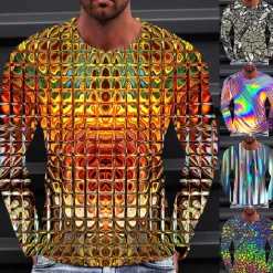 Men's Graphic Gradient Metallic Shirt T Shirt Long Sleeve T shirt 3D Print Crew Neck Shirt Vintage Fashion Designer Outdoor Daily Sports 1 2 3 Spring & Fall Clothing Apparel S M L XL 2XL 3XL 4XL
