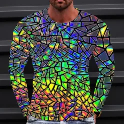 Men's Graphic Gradient Metallic Shirt T Shirt Long Sleeve T shirt 3D Print Crew Neck Shirt Vintage Fashion Designer Outdoor Daily Sports 1 2 3 Spring & Fall Clothing Apparel S M L XL 2XL 3XL 4XL