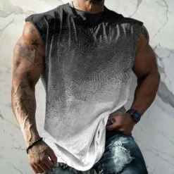 Men's Graphic Gradient Vest Top Sleeveless T Shirt for Men Double Color T Shirt Sleeveless Cap Sleeve T shirt 3D Print Crew Neck Shirt Fashion Designer Muscle Daily Sports Gym Yellow Blue Purple