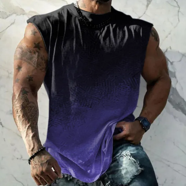 Men's Graphic Gradient Vest Top Sleeveless T Shirt for Men Double Color T Shirt Sleeveless Cap Sleeve T shirt 3D Print Crew Neck Shirt Fashion Designer Muscle Daily Sports Gym Yellow Blue Purple