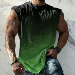 Men's Graphic Gradient Vest Top Sleeveless T Shirt for Men Double Color T Shirt Sleeveless Cap Sleeve T shirt 3D Print Crew Neck Shirt Fashion Designer Muscle Daily Sports Gym Yellow Blue Purple