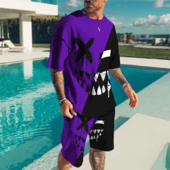 Men's Graphic Grimace 2pcs Tees sets Matching Sets Short Sleeve Short Pants Crew Neck Designer Casual Comfortable Outdoor Vacation Daily 3D Print Spring & Summer Light Yellow Dark Yellow Black and Red