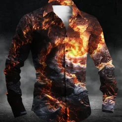 Men's Graphic Halloween Costumes Button Up Shirt Long Sleeve Casual Party Evening Wear Daily Fall Winter Spring & Summer Shirt Collar Button Up 3D Print Yellow