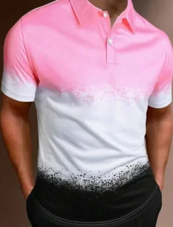 Men's Graphic Hawaiian Polo Shirts Golf Shirt Short Sleeve Polo Shirts Collared Shirts Casual Beach Wear Vacation Wear Tropical Wear Party Outfits Buttons 3D Print Yellow Pink Red