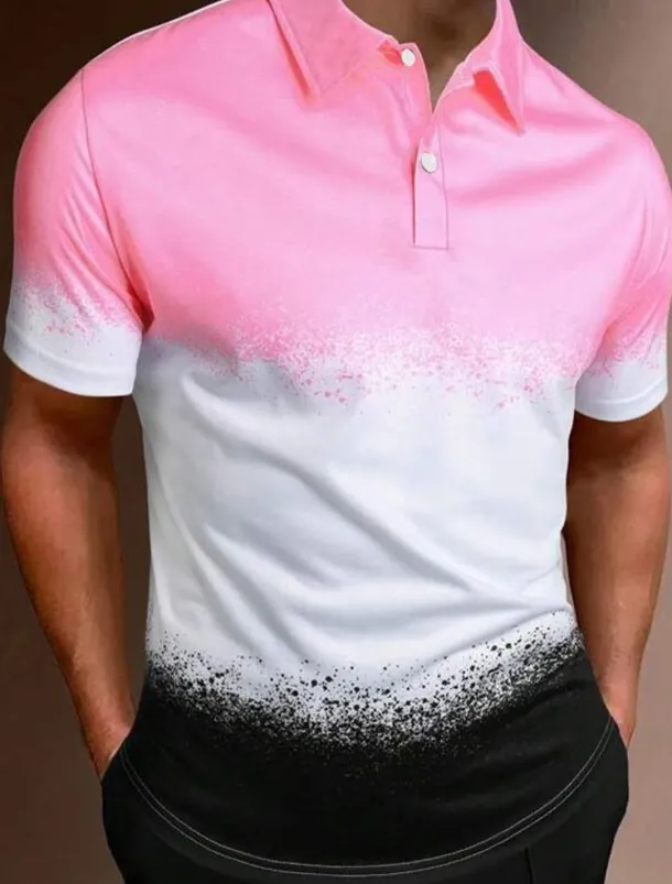 Men's Graphic Hawaiian Polo Shirts Golf Shirt Short Sleeve Polo Shirts Collared Shirts Casual Beach Wear Vacation Wear Tropical Wear Party Outfits Buttons 3D Print Yellow Pink Red