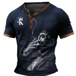 Men's Graphic Henley Shirt Short Sleeve 3D Print Fashion Designer Comfortable Daily Summer Black Blue Green Henley Henley T-Shirt