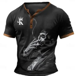 Men's Graphic Henley Shirt Short Sleeve 3D Print Fashion Designer Comfortable Daily Summer Black Blue Green Henley Henley T-Shirt