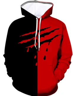 Men's Graphic Hoodie Hoodies Sweatshirt Casual Long Sleeve Hooded Daily Going out Black Red Designer