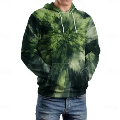 Men's Graphic Hoodie Hoodies Sweatshirt Vacation Daily Long Sleeve Hooded Vacation Sports Outdoor Going out Green Printing Winter Spring & Fall Designer