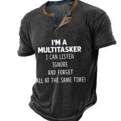 Men's Graphic Letter Henley Shirt Short Sleeve 3D Print Fashion Designer Comfortable Outdoor Daily Summer Black Navy Blue Khaki Army Green Henley Henley T-Shirt