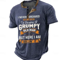 Men's Graphic Letter Henley Shirt Tee Short Sleeve 3D Print Vintage Fashion Designer Outdoor Casual Daily Summer Blue 3# Blue 2# Blue 1# Navy Blue Royal Blue Henley Henley T-Shirt