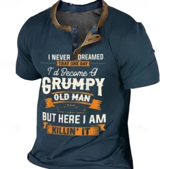 Men's Graphic Letter Henley Shirt Tee Short Sleeve 3D Print Vintage Fashion Designer Outdoor Casual Daily Summer Blue 3# Blue 2# Blue 1# Navy Blue Royal Blue Henley Henley T-Shirt