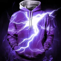 Men's Graphic Lightening Hoodie Hoodies Sweatshirt Fashion Daily Long Sleeve Hooded Vacation Sports Outdoor Holiday Red Blue Print Front Pocket Spring & Fall Designer