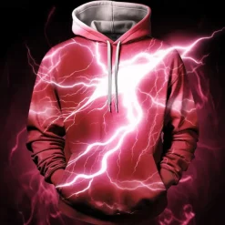 Men's Graphic Lightening Hoodie Hoodies Sweatshirt Fashion Daily Long Sleeve Hooded Vacation Sports Outdoor Holiday Red Blue Print Front Pocket Spring & Fall Designer