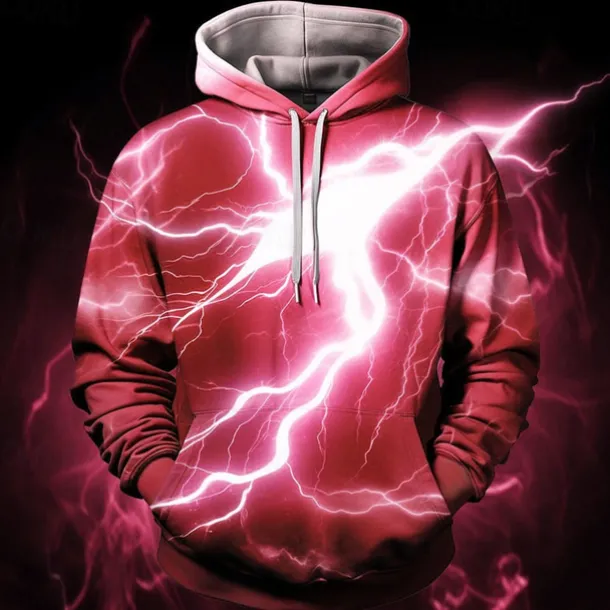 Men's Graphic Lightening Hoodie Hoodies Sweatshirt Fashion Daily Long Sleeve Hooded Vacation Sports Outdoor Holiday Red Blue Print Front Pocket Spring & Fall Designer